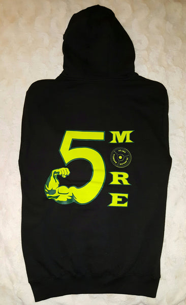 Pullover Hoodie in Bkack with Green 5MORE Logo on Front and Back